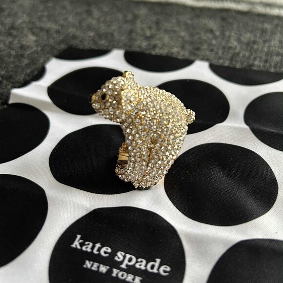 Kate Spade Gold Pave Arctic Friends Polar Bear Cocktail Ring – Size 8 - Picture 6 of 6